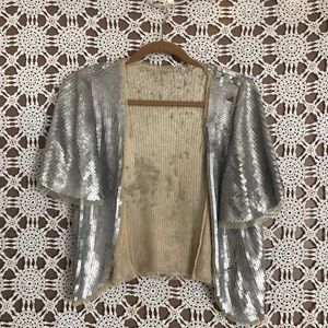 Platinum silver sequence sweater jacket cape